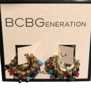 BCBGeneration Gold Tone Beaded Hoop Earrings, New